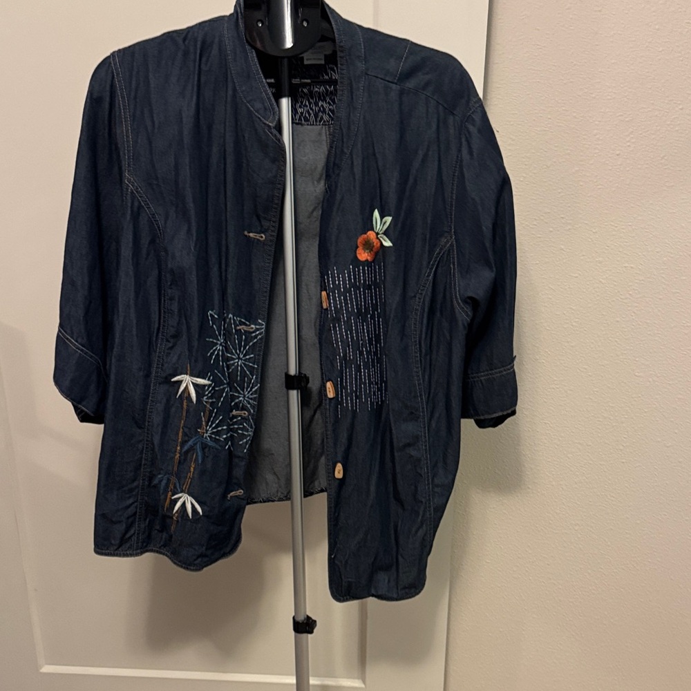 Koret Dark Blue Jean Jacket with Floral Accents